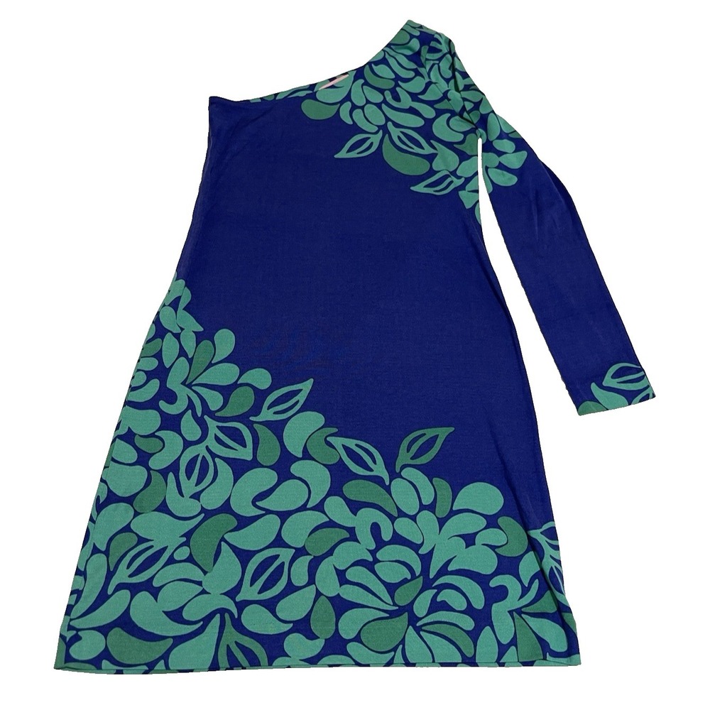 Lilly Pulitzer Whitaker One Sleeve Bare Shoulder Jersey Silk Dress Small